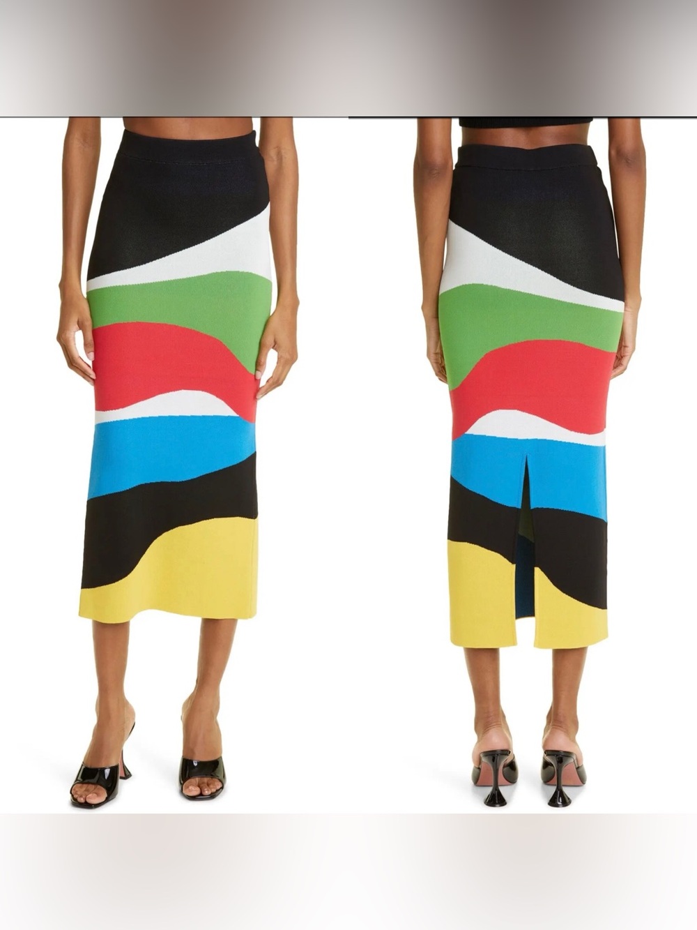 STAUD Karina Stripe Jacquard Knit Pencil Midi Skirt XS Colorblock